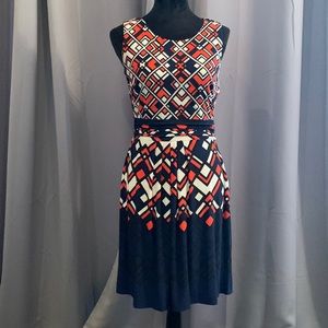 Red, white and blue below-the-knee sporty dress from Kalijati. Size Medium.